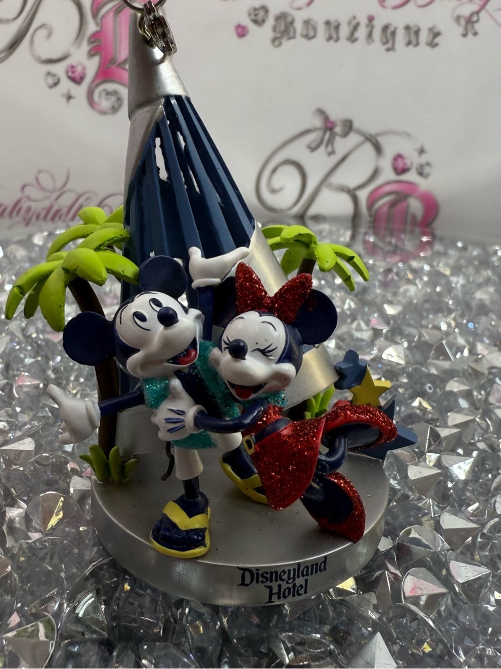 Disney ornament Disneyland hotel rare blue & Red Mickey & Minnie Ornament